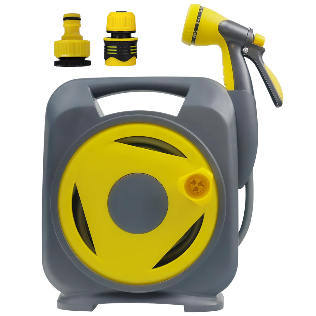 50ft Expandable Garden Hose with Reel – Lightweight Flexible Water Hose with 8-Pattern Nozzle, Anti-Leak Design, Fits 1/2” & 3/4” Faucets