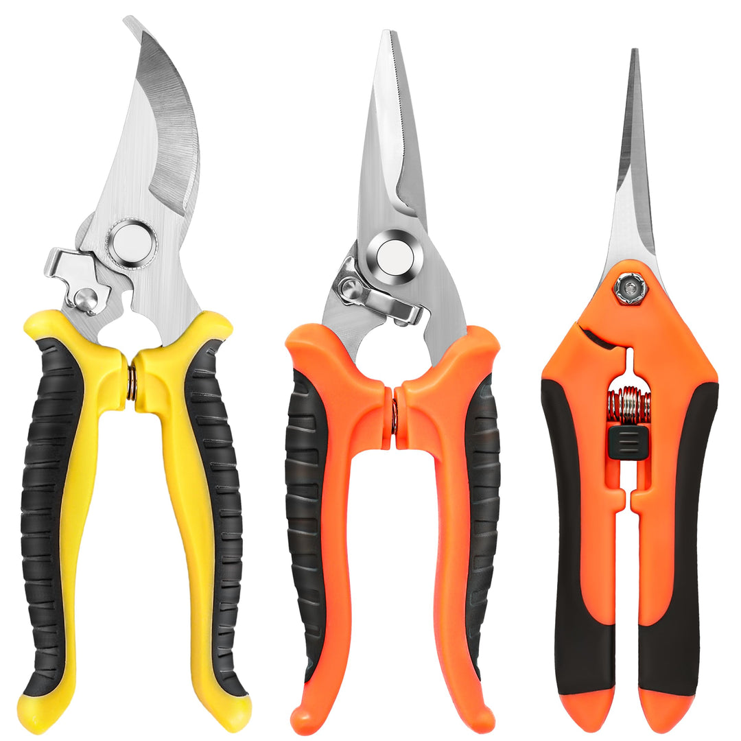 3-Pack Garden Pruning Shears Set – Stainless Steel Gardening Scissors, Clippers & Snips for Plants and Flowers