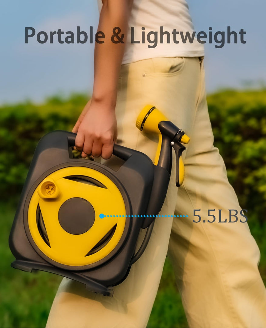 50ft Expandable Garden Hose with Reel – Lightweight Flexible Water Hose with 8-Pattern Nozzle, Anti-Leak Design, Fits 1/2” & 3/4” Faucets